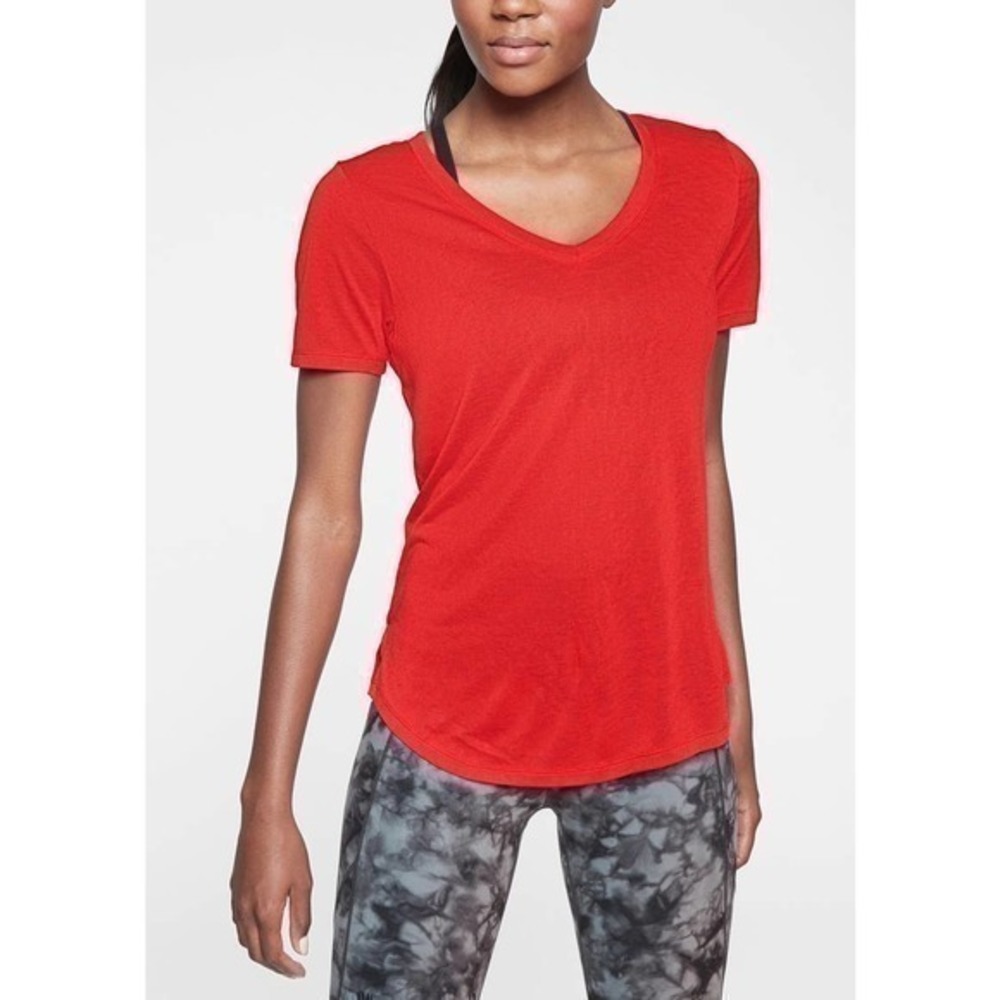 Athleta Women's Red-Orange Essence CYA Short Sleeve Long Length Tee Size XS